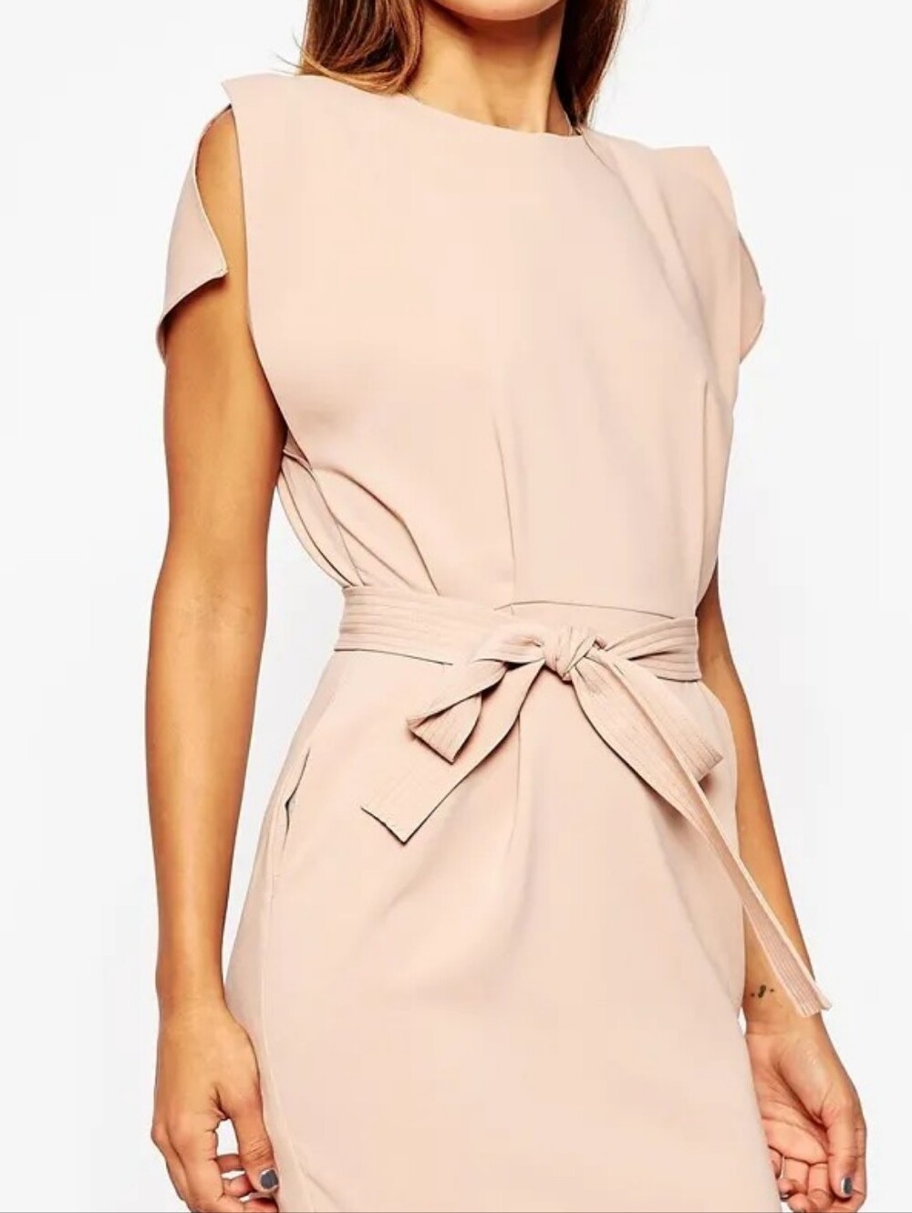 ASOS Petite Blush Tie-Waist Midi Dress